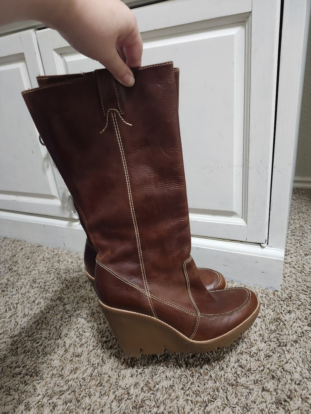 KORS Michael Kors Brown Leather Wedge Boots 8.5 Y2k